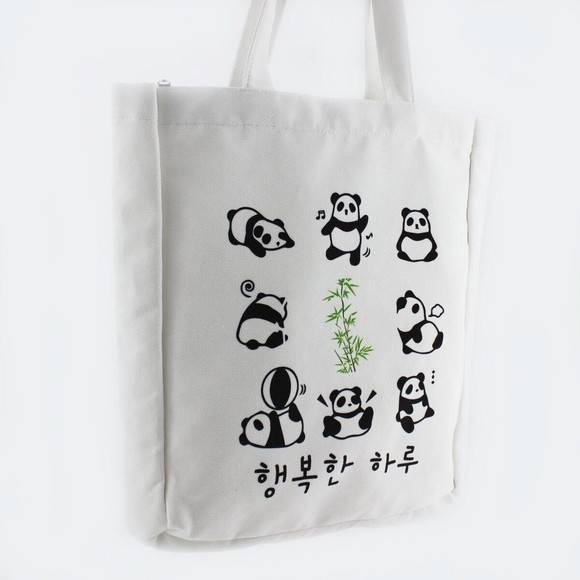 Panda Tote Bag White Flannel Fabric Kpop Tote Bag - Picture 5 of 7